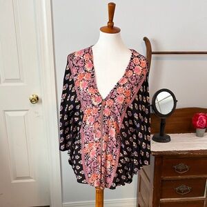 Angie Black and Pink Floral Blouse